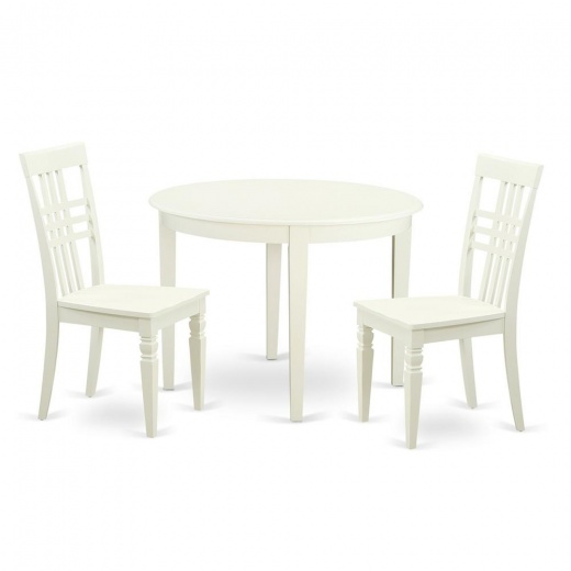 3 Pc Small Kitchen Table Set with Boston Dining Table and 2 Kitchen Chairs in Linen White
