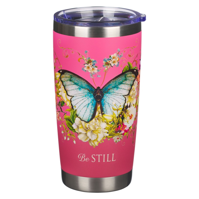Mug Ss Travel Pink Butterfly Be Still