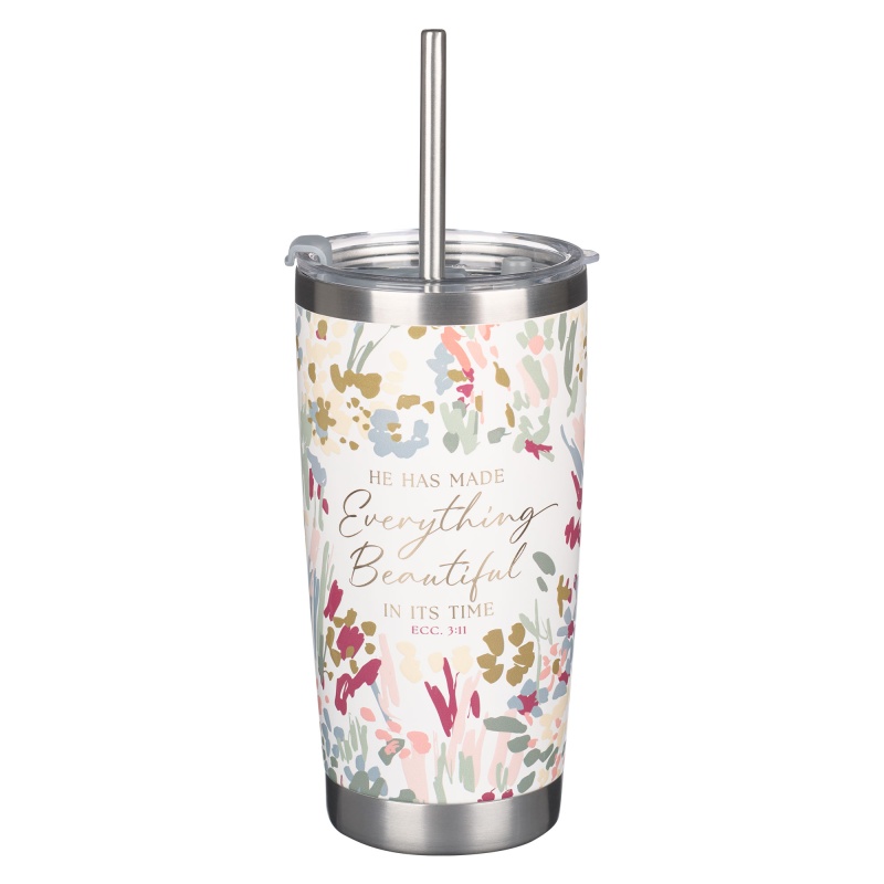 Tumbler W/Straw Ss Floral Everything Beautiful Ecc. 3:11