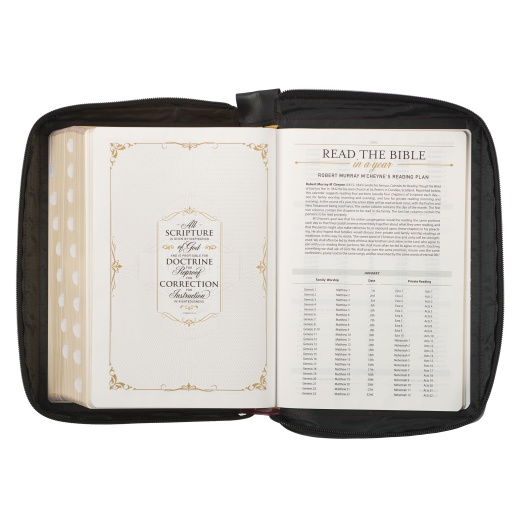 KJV Study Bible Faux Leather, Burgundy/Black with Zipper
