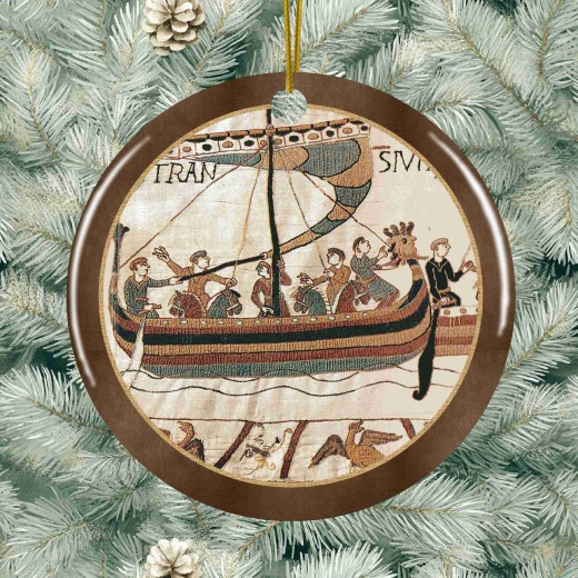 Bayeux Tapestry Ceramic Holiday Ornament - Crossing The Channel