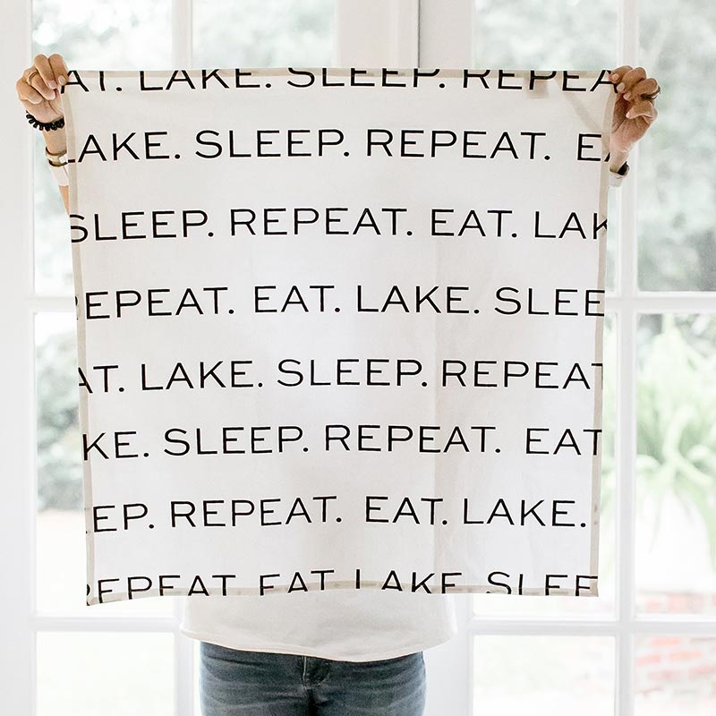 Face To Face Thirsty Boy Tea Towel - Eat. Lake. Sleep. Repeat