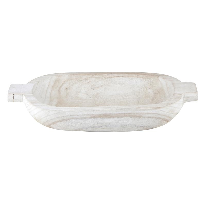 Paulownia Wood Double Handle Bowl - White