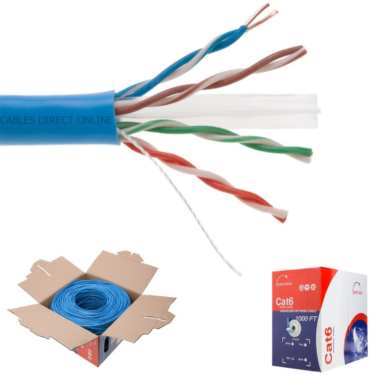 Bulk Cat6 Cable 1000Ft Utp Solid Wire - (Black \ Gray \ White \ Blue \ Orange)