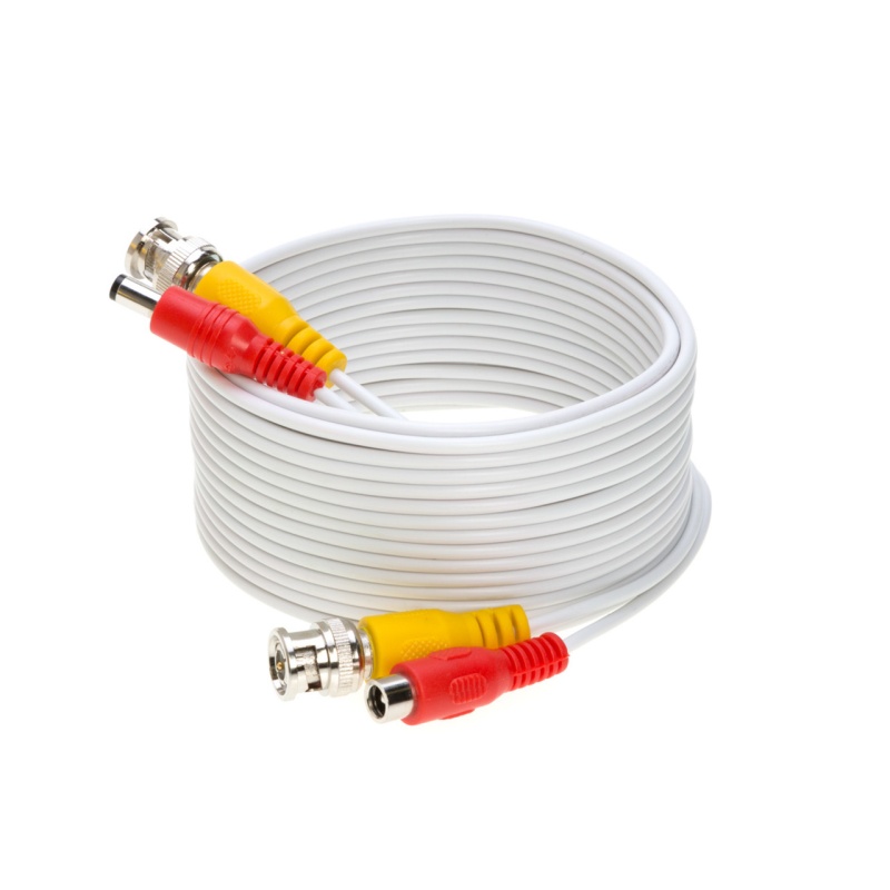 White Security Camera Cable Cctv Video Power Wire Bnc Cord (10Ft - 100Ft)