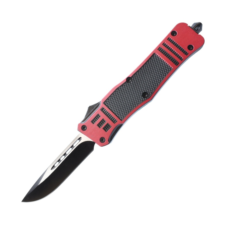 Automatic Otf Knife W/ Belt Clip - Red & Black