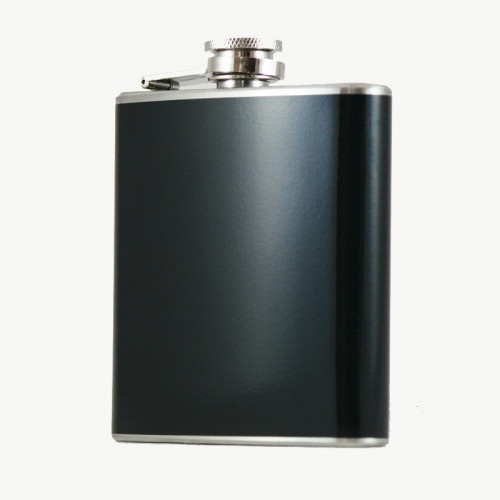 Hip Flask Holding 6 Oz - Pocket Size, Stainless Steel, Rustproof, Screw-On Cap - Black Finish
