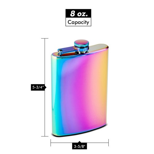 8Oz Rainbow Colored Hip Flask