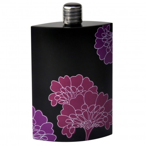 3.5 Oz Black With Pink Sea Shell Pattern Flask