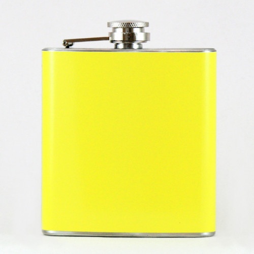 Hip Flask Holding 6 Oz - Pocket Size, Stainless Steel, Rustproof, Screw-On Cap - Yellow Finish