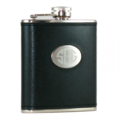 6Oz Black Engravable Flask