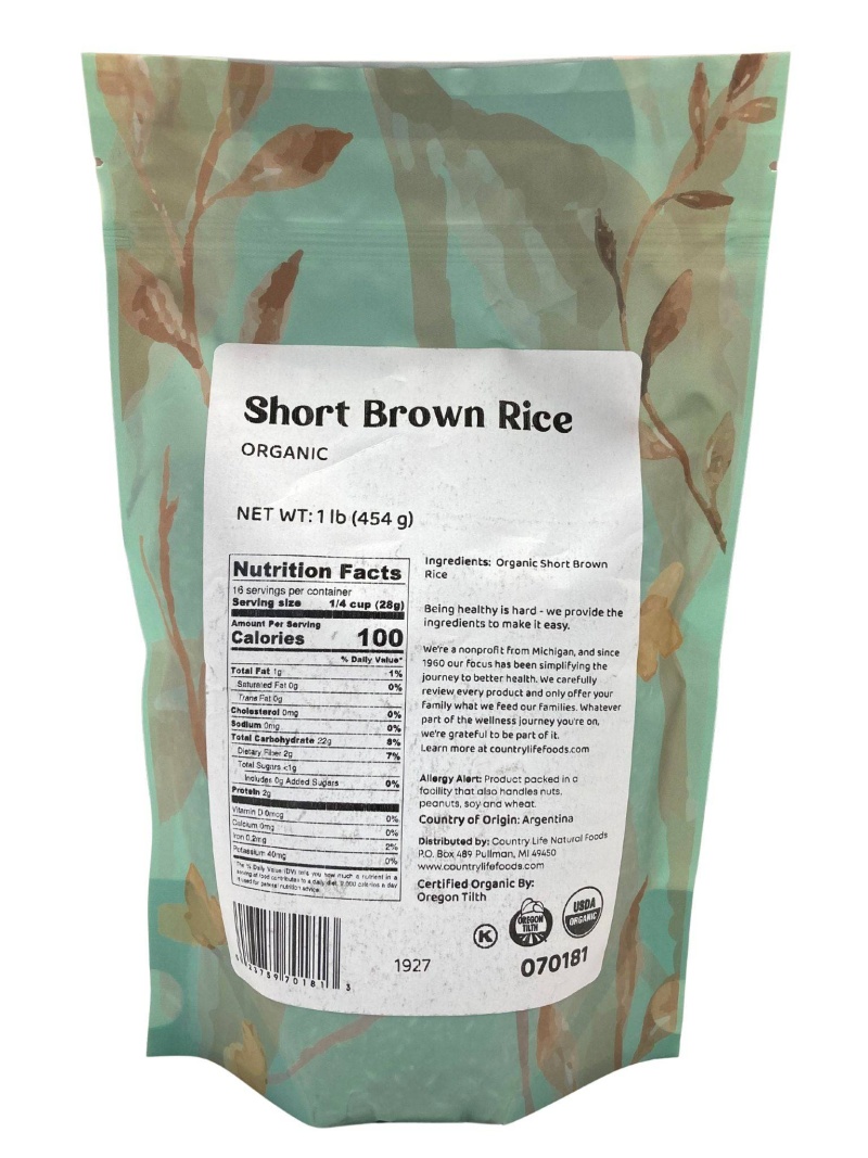 Short Brown Rice, Organic, Lundberg 25 Lb