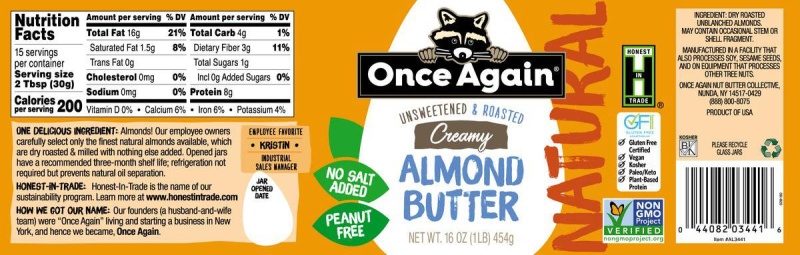 Almond Butter, Creamy, No Salt