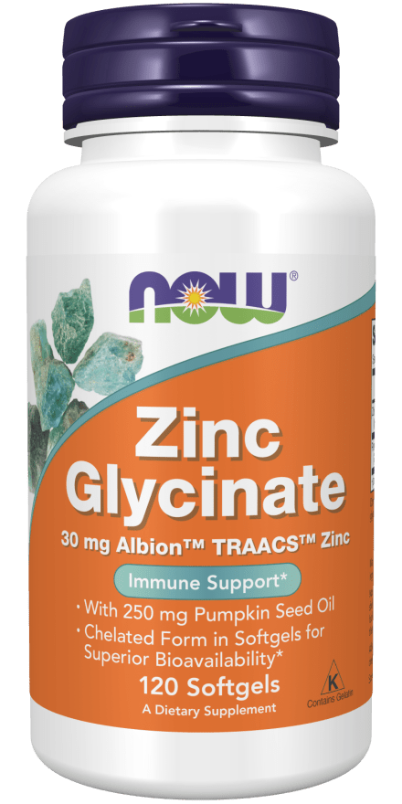 NOW Zinc Glycinate Supplement - 120 Count