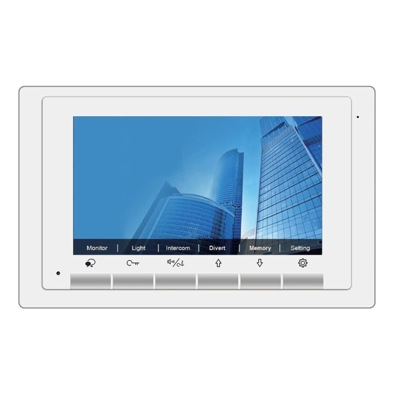 7" Color Monitor Station – Dt-17S For 2-Wire Video Intercom Systems, 6-Control Buttons, Without Memory, Can Work With Ipg, In White Housing