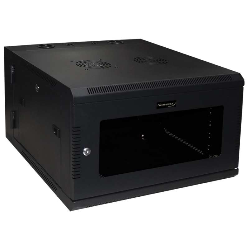 Wavenet - 6U Server Wall Mount Cabinet, 24-Inch Depth, Swing-Out Network Enclosure With Locking Tempered Glass Door - Black