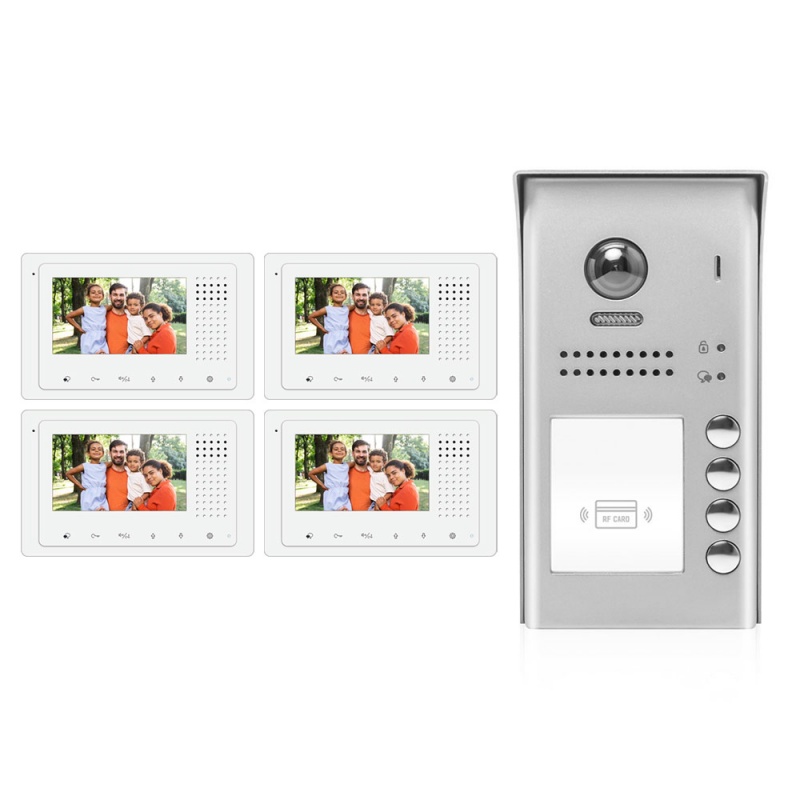 Video Intercom System, Dk43341s/Id - 4 Apartment With 4 Color - 4.3 Inch Monitor, 2 Wire Audio/ Video Doorbell Intercom System Entry Kit