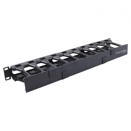 Wavenet 1U 19" Single-Sided Horizontal Cable Manager - Black Metal Cable Organizer