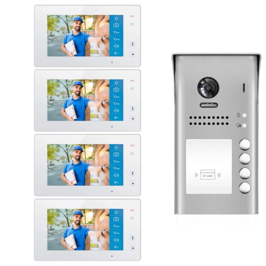 2Wire Intercom System for Apartment | WiFi Video Doorbell with 4 x 7" Monitors