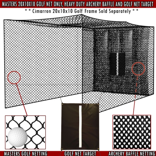 Masters Golf Net , Golf Net, Baffle & Target Only, 20' X 10' X 10'
