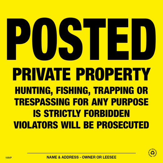 Posted Private Property Posted Signs - Orange or Yellow Plastic - Pack of 25 by Voss Signs