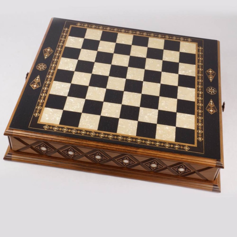 Opulent Turkish Storage Chess Board With 1.5" Squares Walnut