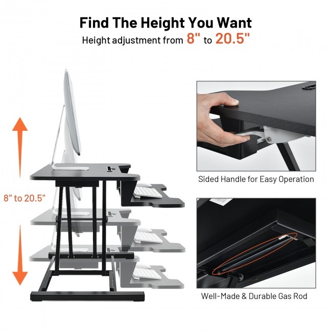 Height Adjustable Standing Desk Converter With Removable Keyboard Tray