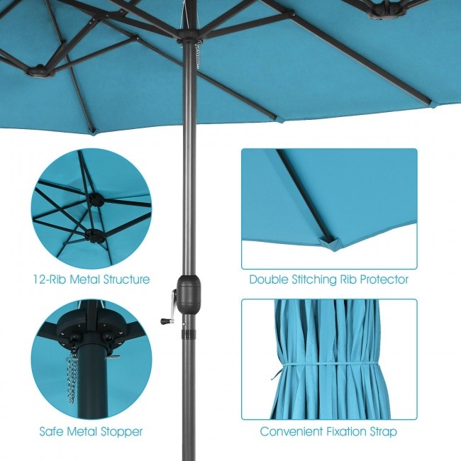 15 Feet Patio Double-Sided Umbrella With Hand-Crank System