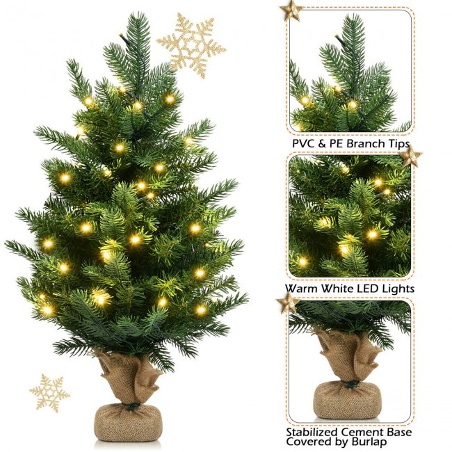 24 Inch Tabletop Fir Artificial Christmas Tree With Led Lights