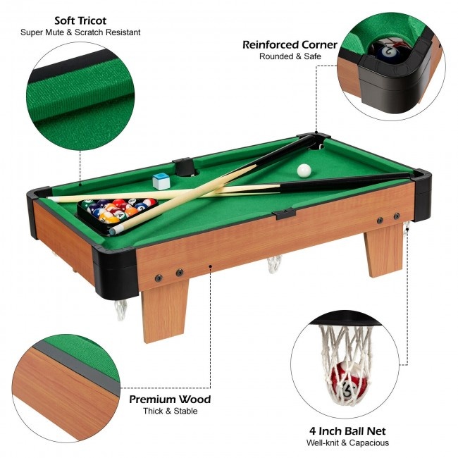 24” Mini Tabletop Pool Table Set Indoor Billiards Table With Accessories