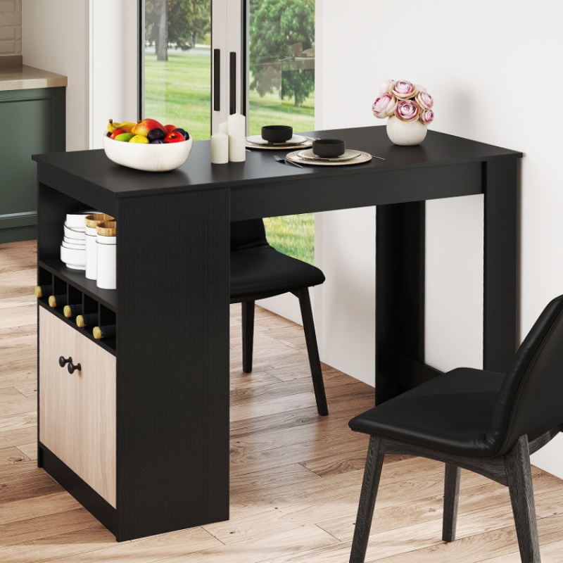 48 Inch Bar Table With Storage Cabinet And Wine Rack-Black