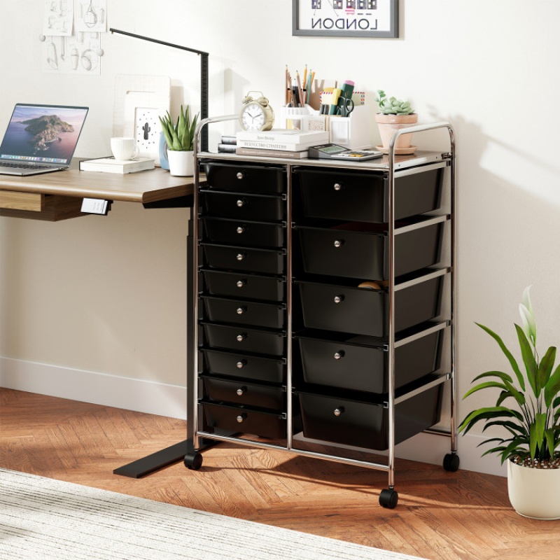 Costway 15-Drawer Rolling Storage Cart – Black