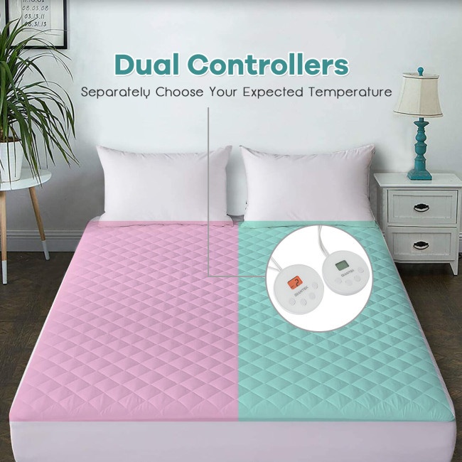 Auto Shut Off Heated Electric Mattress Pad With Dual Controller