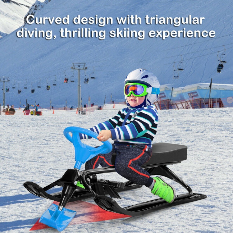 Kids Snow Sand Grass Sled With Steering Wheel And Brakes
