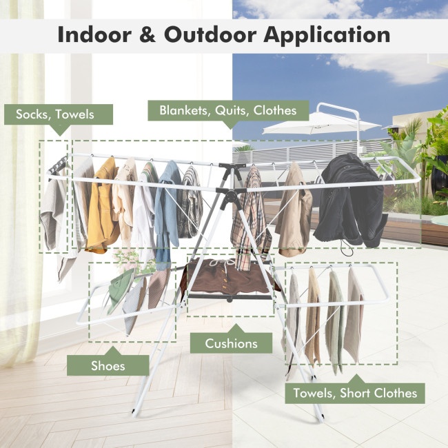 2-Level Foldable Clothes Drying With Height-Adjustable Gullwing