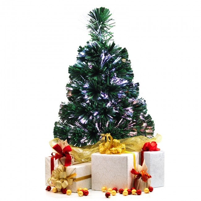 2 Feet Pre-Lit Fiber Optic Pvc Artificial Christmas Tree Tabletop With Stand