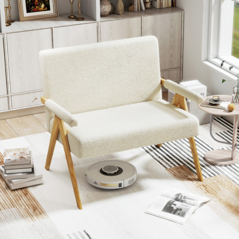 Loveseat Sofa With Armrests And Wooden Legs-Beige