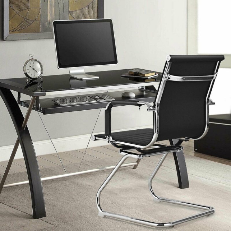 Set Of 2 Heavy Duty Conference Chair With Pu Leather-Black