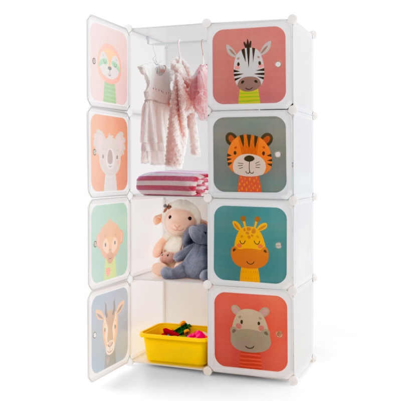 8-Cube Kids Wardrobe Closet With Clothes Hanging Section And Doors