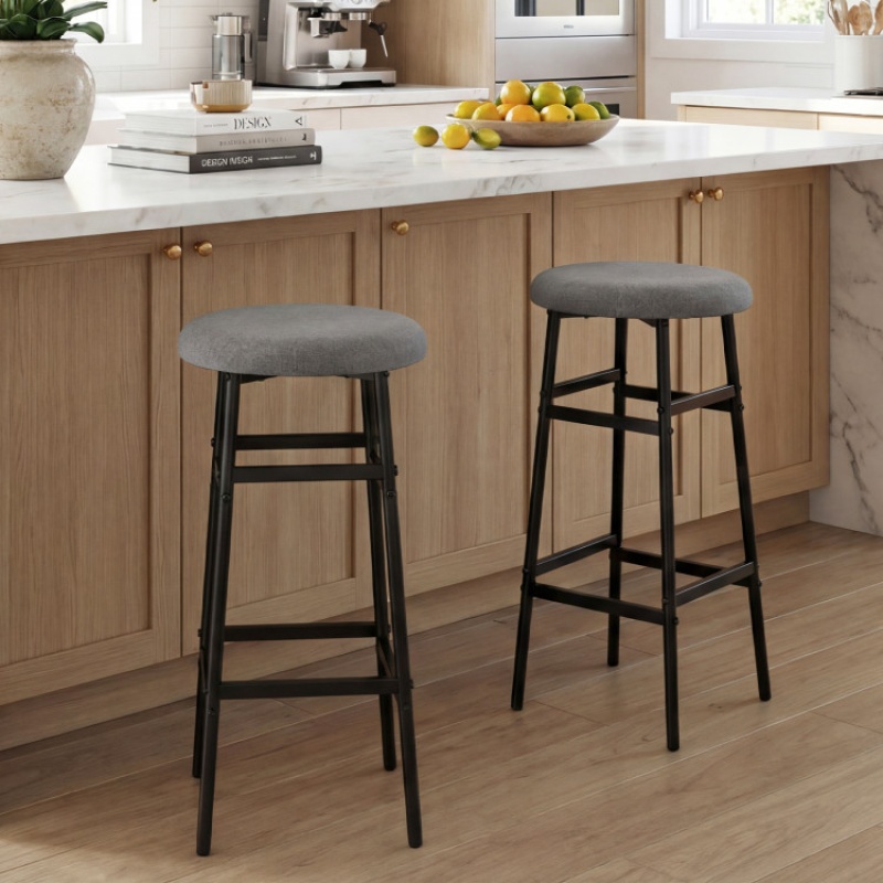 Bar Stools Set Of 2 With Sturdy Metal Frame And Footrest-Gray