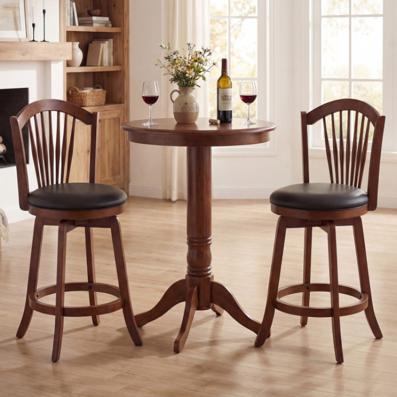 Swivel Bar Stools with Backrests and Wood Frame - 24 Inch