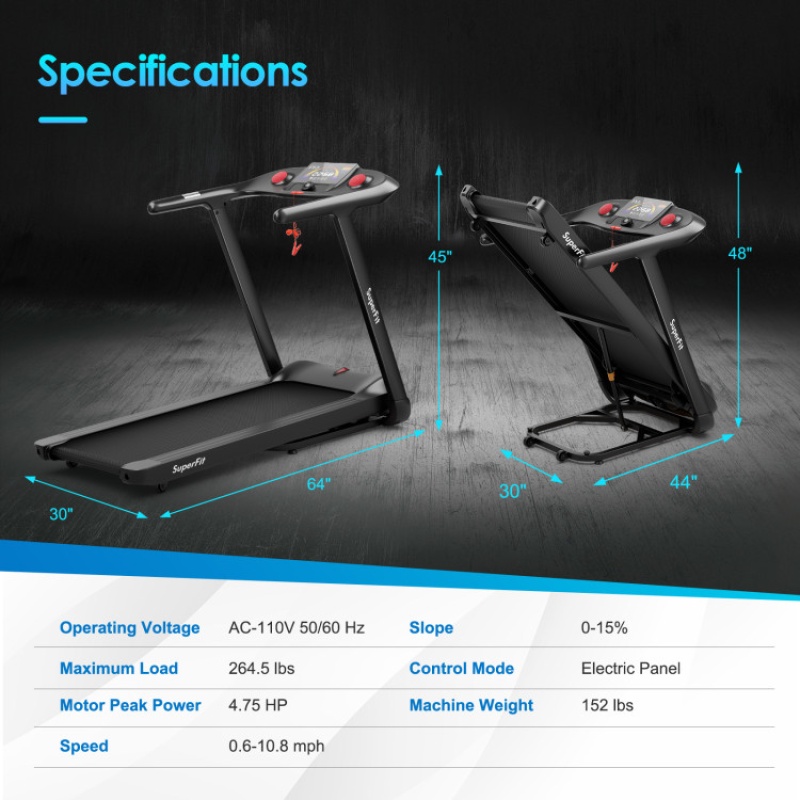 4.75Hp Folding Treadmill With Preset Programs Touch Screen Control