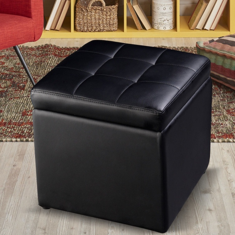 Costway Foldable Black Cube Ottoman Pouffe