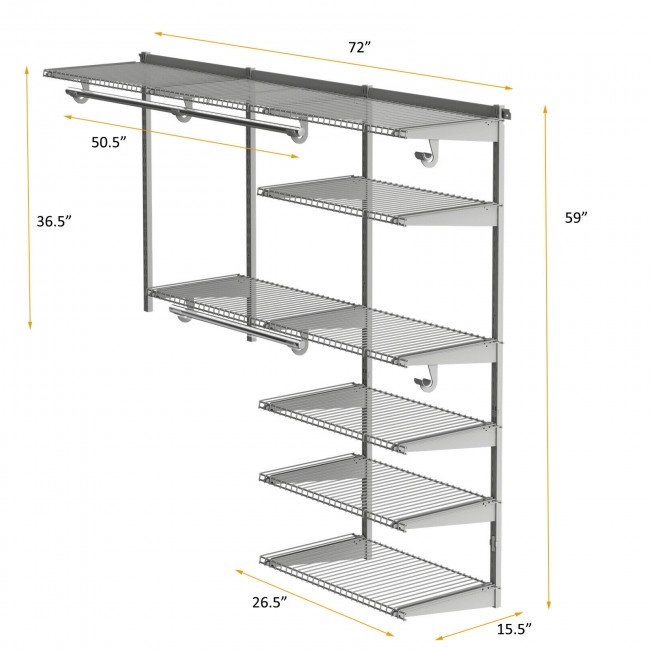 Adjustable Closet Organizer Kit With Shelves And Hanging Rods For 4 To 6 Feet