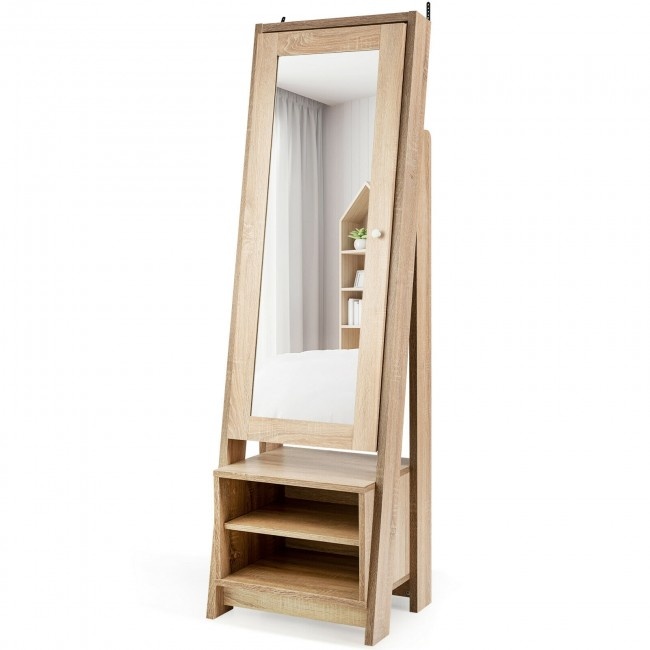 2In1 Wooden Cosmetics Storage With FullLength Mirror And