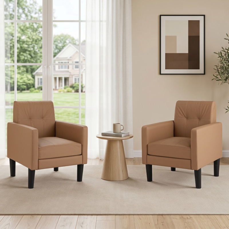 Set of 2 Brown PU Leather Modern Accent Chairs