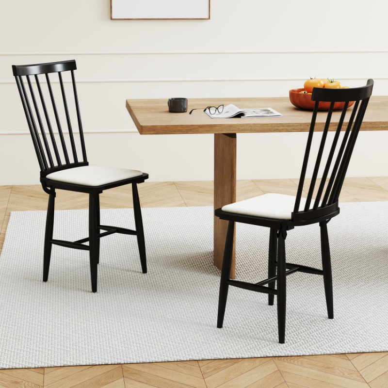 Dining Chairs Set of 2 with Removable Seat Cushions - Black