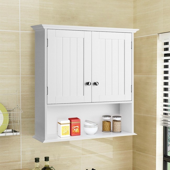 Wall Mount Bathroom Storage Organizer With Doors And Shelves