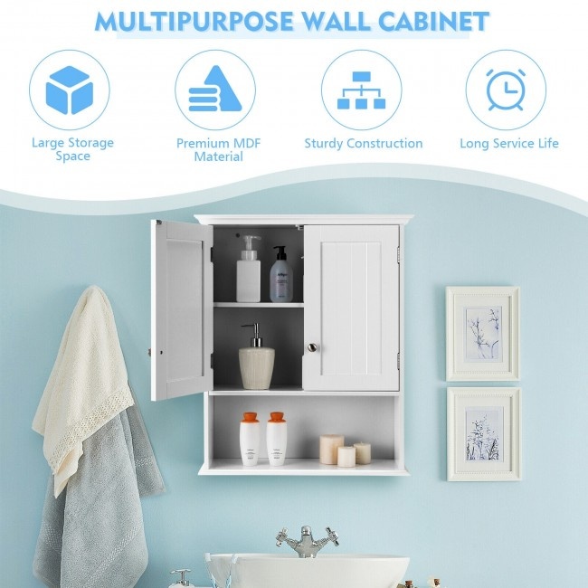 Wall Mount Bathroom Storage Organizer With Doors And Shelves