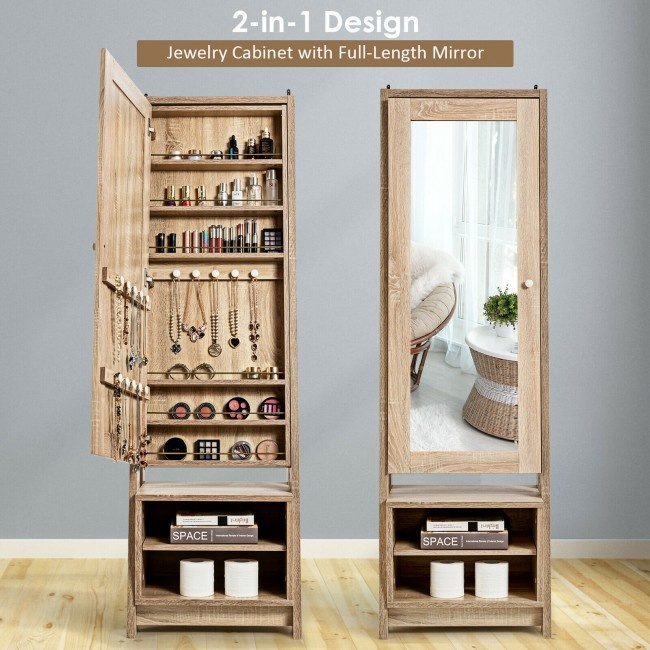 2In1 Wooden Cosmetics Storage With FullLength Mirror And